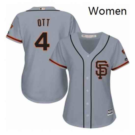 Womens Majestic San Francisco Giants 4 Mel Ott Authentic Grey Road 2 Cool Base MLB Jersey